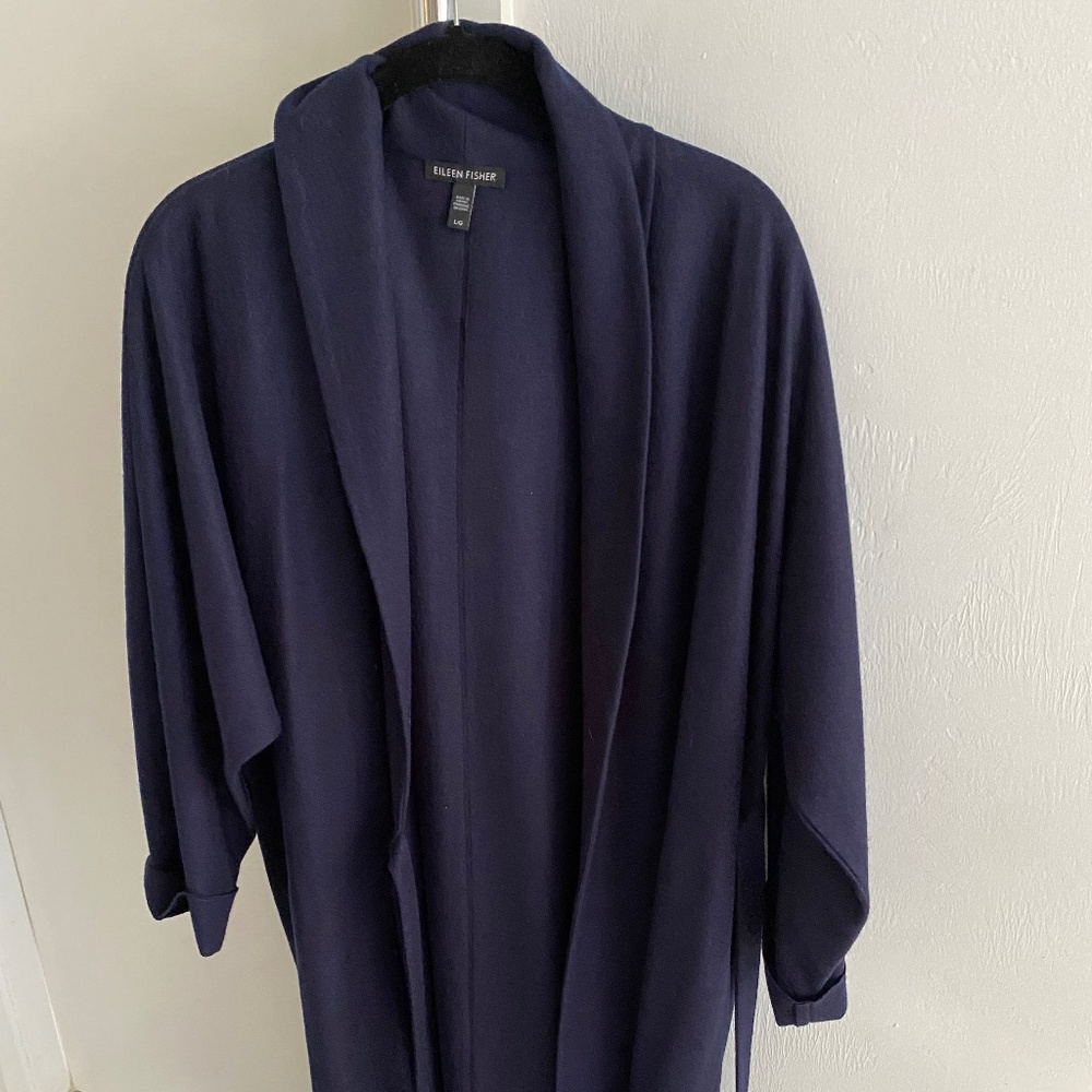 Wool long cardigan with belt